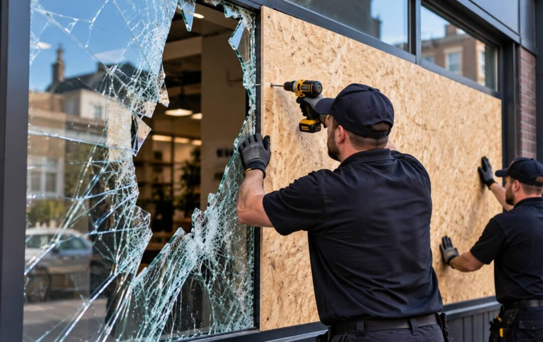 Boarding Up After Glass Damage